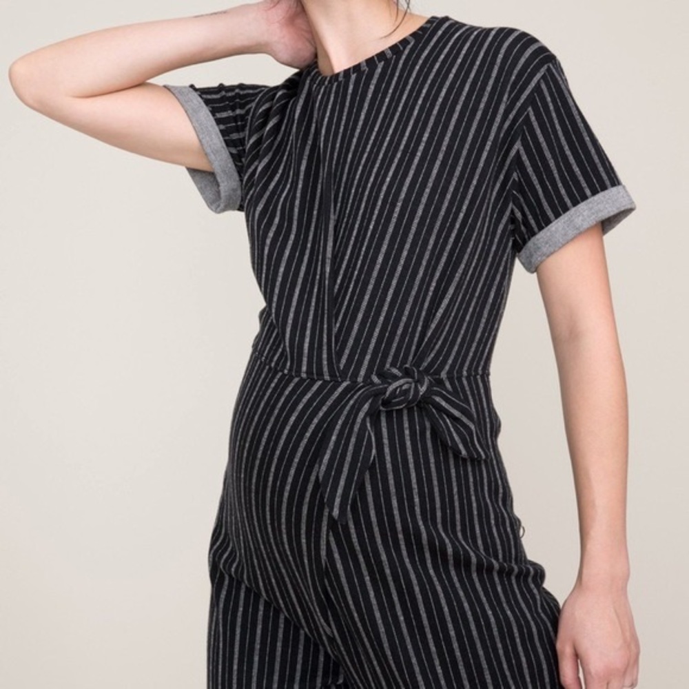 Hatch The Lolo Jumpsuit Black White Voyage Stripe Size 0 Maternity XS Small 0 2